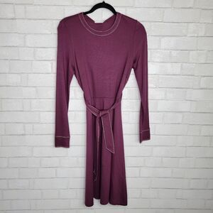 DownEast Mauve Wine Contrast Stitch LS Dress NWT